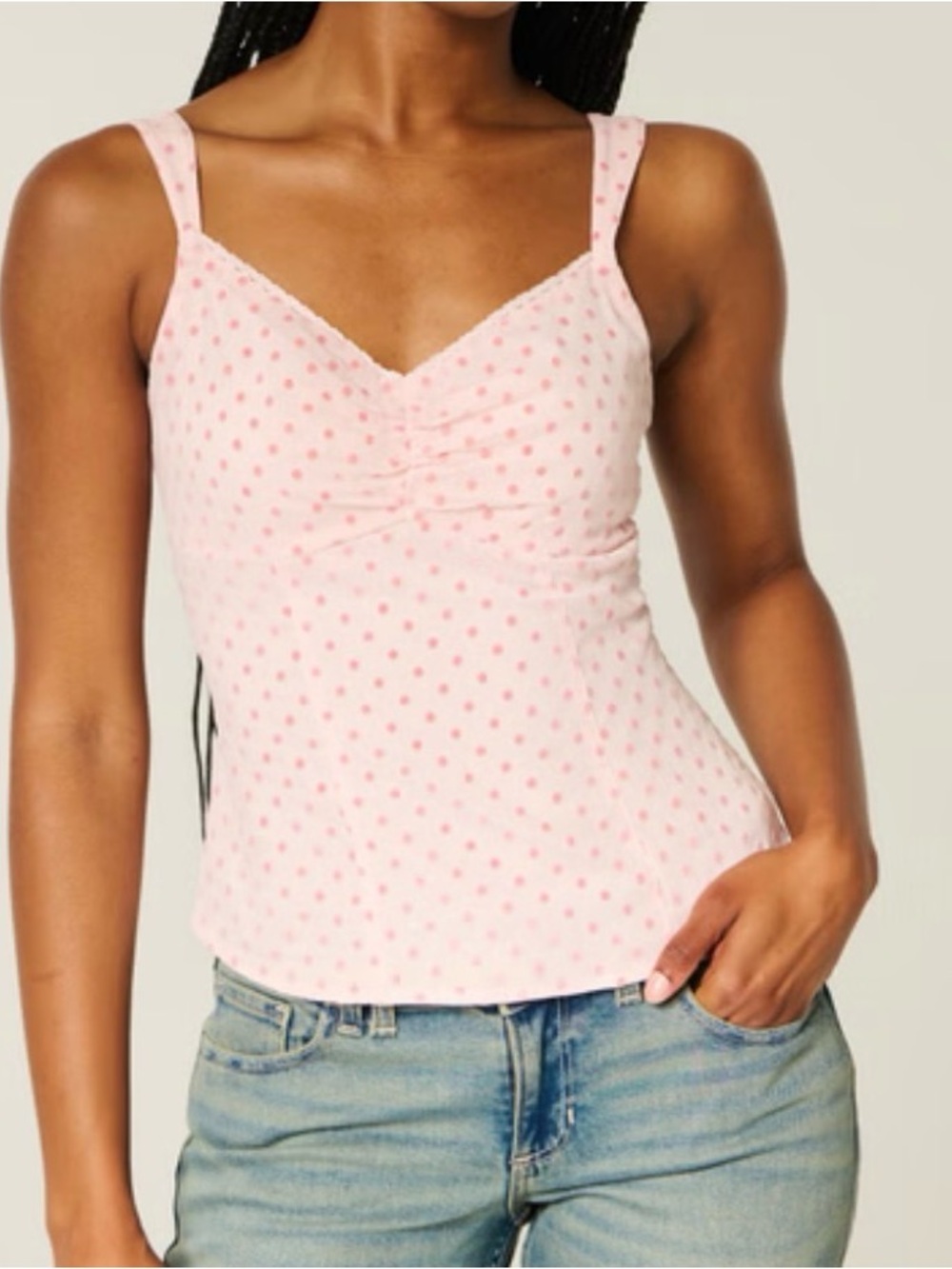 NWT Hollister Lace Trim Chiffon Tank in Light Pink Dot XS